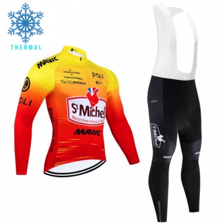 Set Fietsshirt Lange Mouw + Lange Koersbroek 2024 St. Michel-Auber93 Winter Thermal Fleece Rood